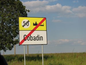 Street sign for Cobadin, Romania