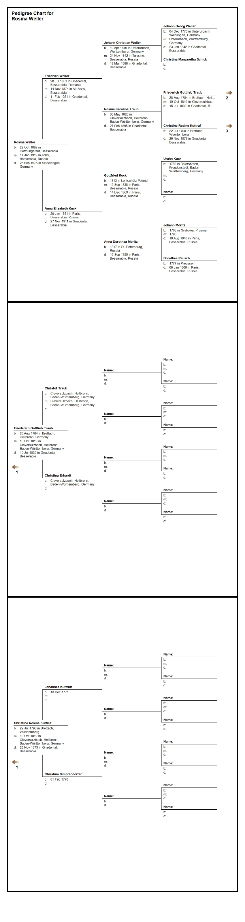 Pedigree Chart For Rosina Weller Habermann Family